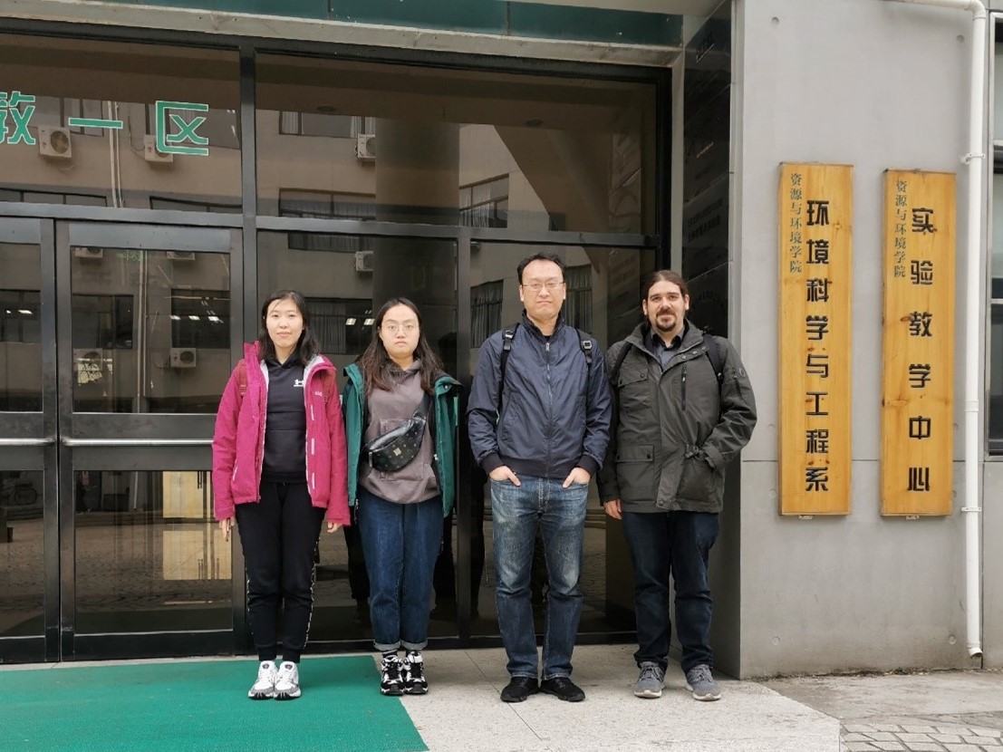 Projekttreffen in Beijing 2019 am College of Resources and Environmental Sciences - v. l nach r.: Qing Xue, Xinyue He, Tao Zhang, Gero Becker.
