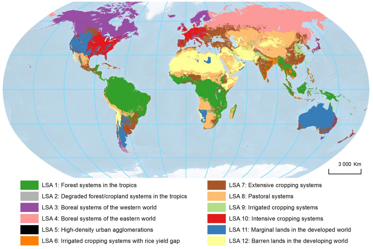 Weltkarte der globalen Archetypen zur Landnutzung.
